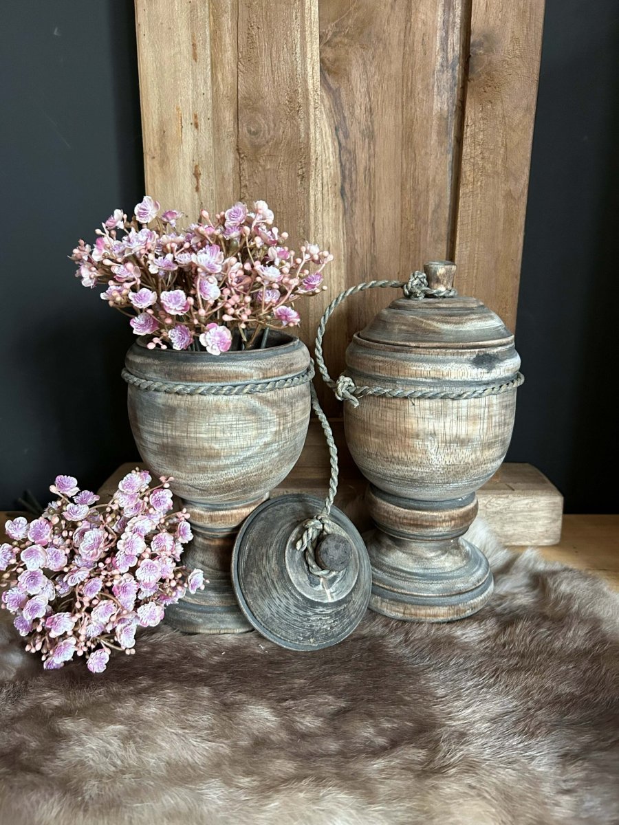 Houten pot met touw - Afbeelding 2